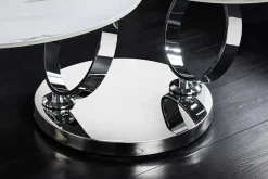 Design Couchtisch DANCING RINGS weiß rund drehbar Marmor Keramik Chrome Gestell