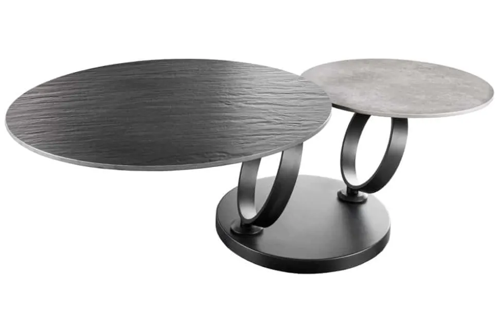 Design Couchtisch DANCING RINGS schwarz grau rund drehbar Keramik Metall
