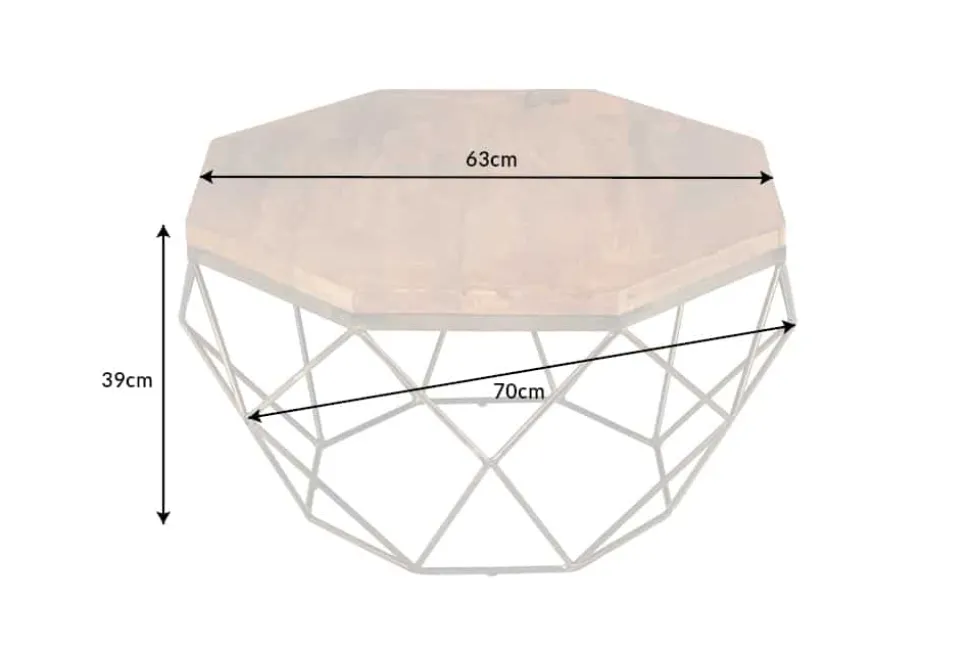Design Couchtisch DIAMOND 70cm natur Mangoholz massiv messing Eisengestell