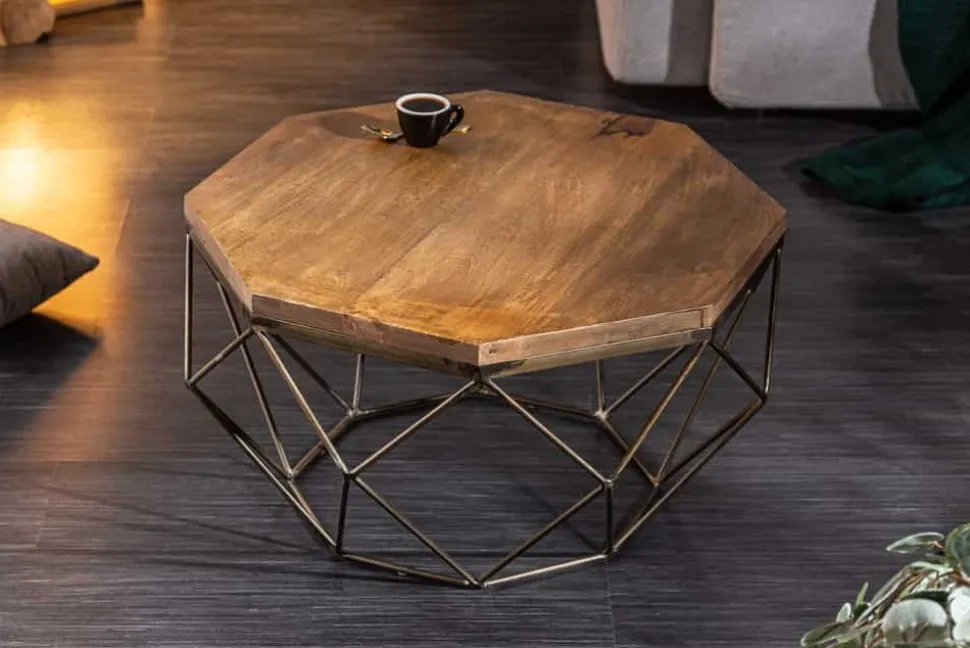 Design Couchtisch DIAMOND 70cm natur Mangoholz massiv messing Eisengestell