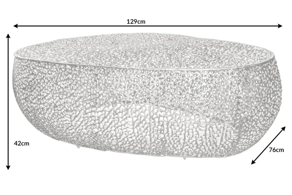 Design Couchtisch LEAF 130cm silber Metall-Aluminium-Legierung handmade