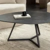 Design Couchtisch MARVELOUS 90cm anthrazit Marmor Keramik schwarzes Metall