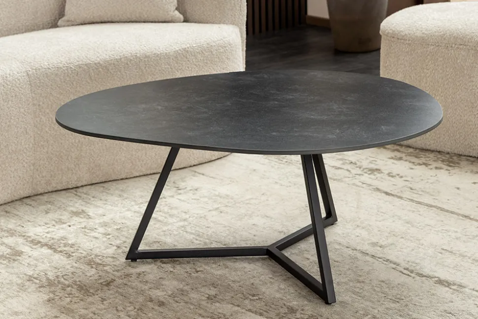 Design Couchtisch MARVELOUS 90cm anthrazit Marmor Keramik schwarzes Metall
