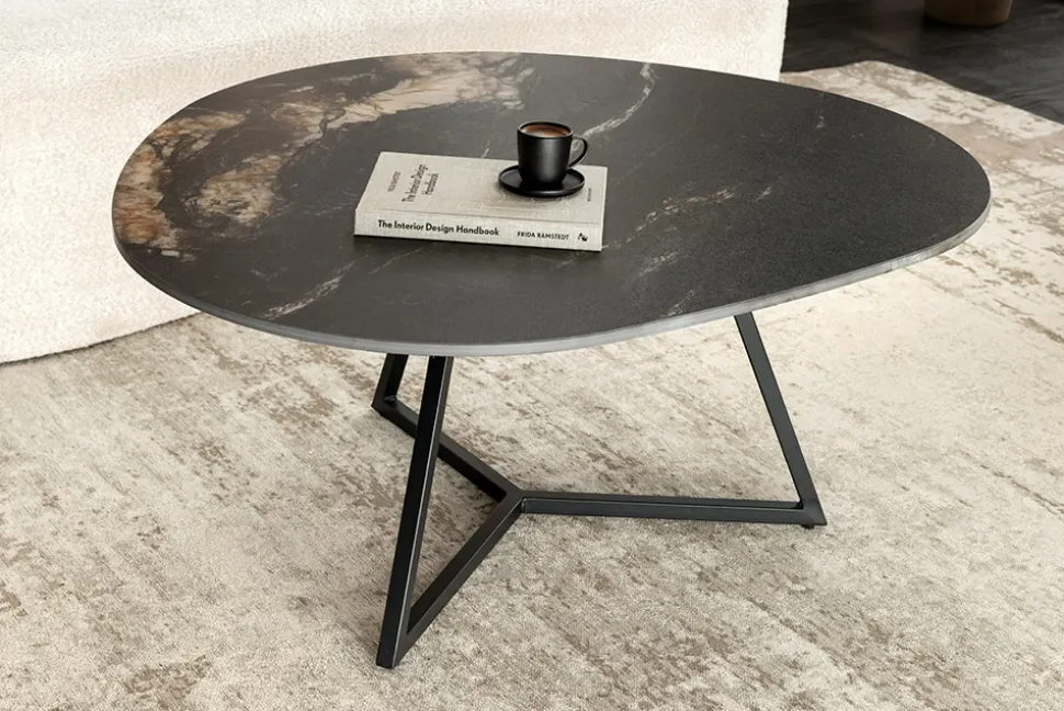 Design Couchtisch MARVELOUS 90cm schwarz gold sand Aurora Oro Keramik Metall