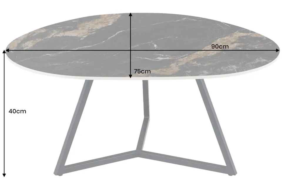 Design Couchtisch MARVELOUS 90cm schwarz gold sand Aurora Oro Keramik Metall