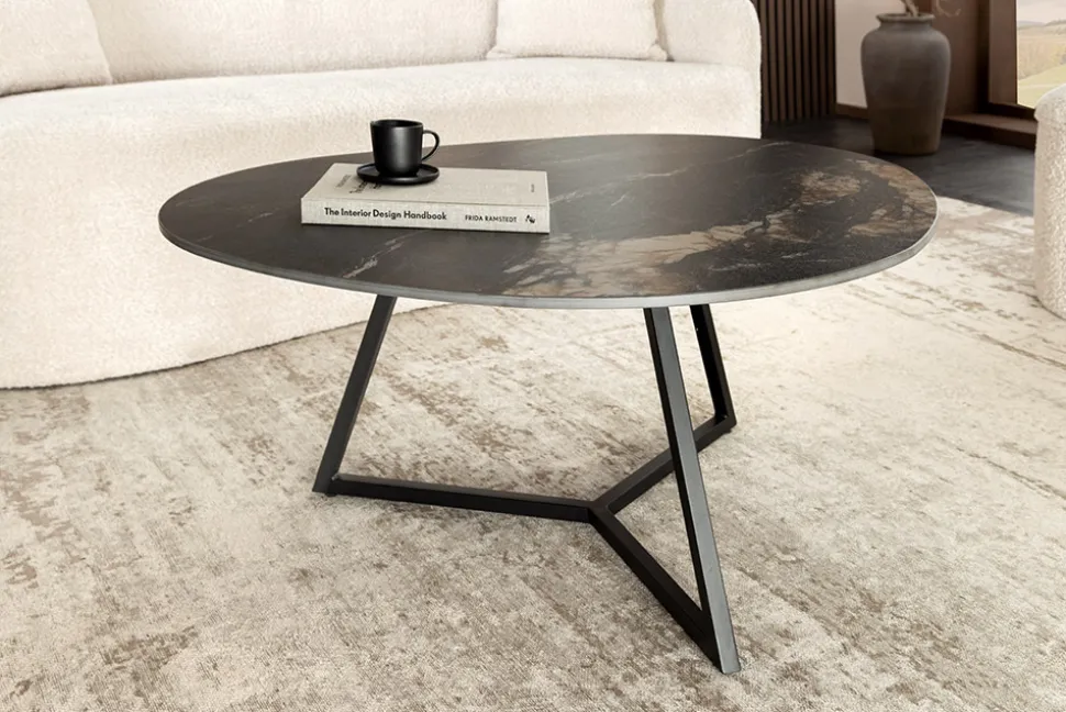 Design Couchtisch MARVELOUS 90cm schwarz gold sand Aurora Oro Keramik Metall