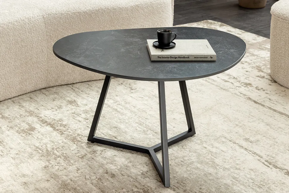 Design Couchtisch MARVELOUS 70cm anthrazit Marmor Keramik schwarzes Metall