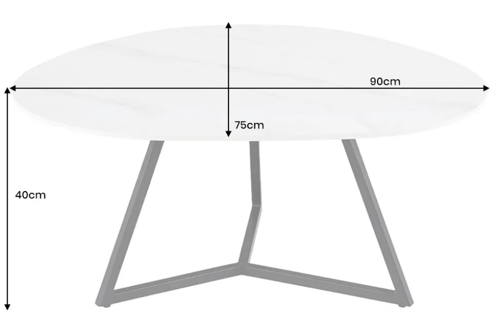 Design Couchtisch MARVELOUS 90cm weiß Marmor Keramik schwarzes Metall