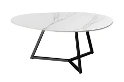 Design Couchtisch MARVELOUS 90cm weiß Marmor Keramik schwarzes Metall