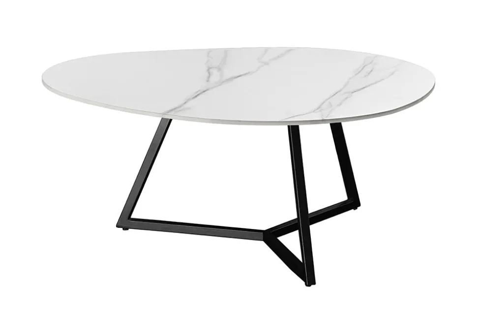 Design Couchtisch MARVELOUS 90cm weiß Marmor Keramik schwarzes Metall