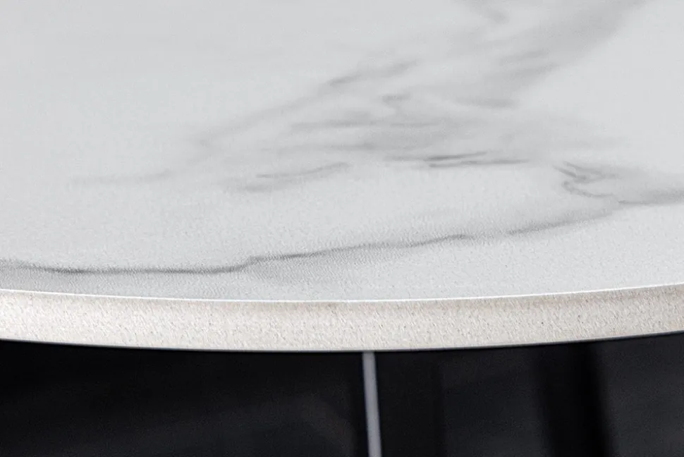 Design Couchtisch MARVELOUS 70cm weiß Marmor Keramik schwarzes Metall