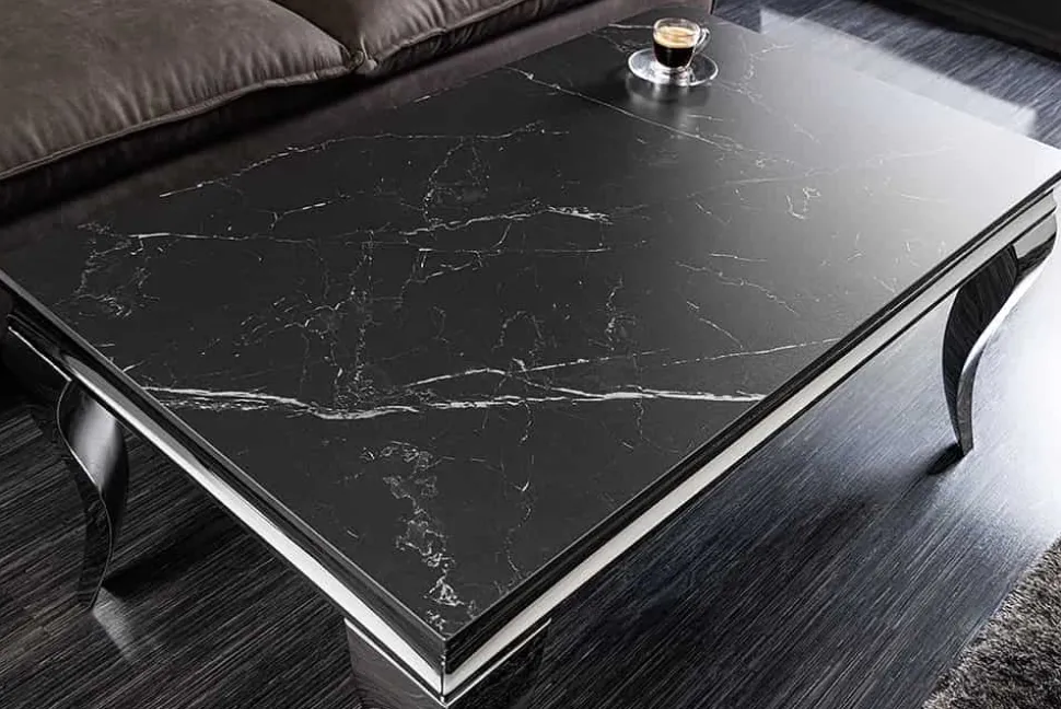 Design Couchtisch MODERN BAROCK 100cm schwarz anthrazit chrom Keramik Marmor