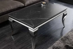 Design Couchtisch MODERN BAROCK 100cm schwarz anthrazit chrom Keramik Marmor