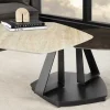 Design Couchtisch MOVEMENT rost Pentagon drehbar Travertin Keramik schwarz Metall