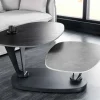 Design Couchtisch MOVEMENT schwarz grau rund drehbar Keramik Metallgestell