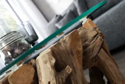Design Couchtisch NATURE LOUNGE 60cm Teakholz mit runder Glasplatte Beistelltisch