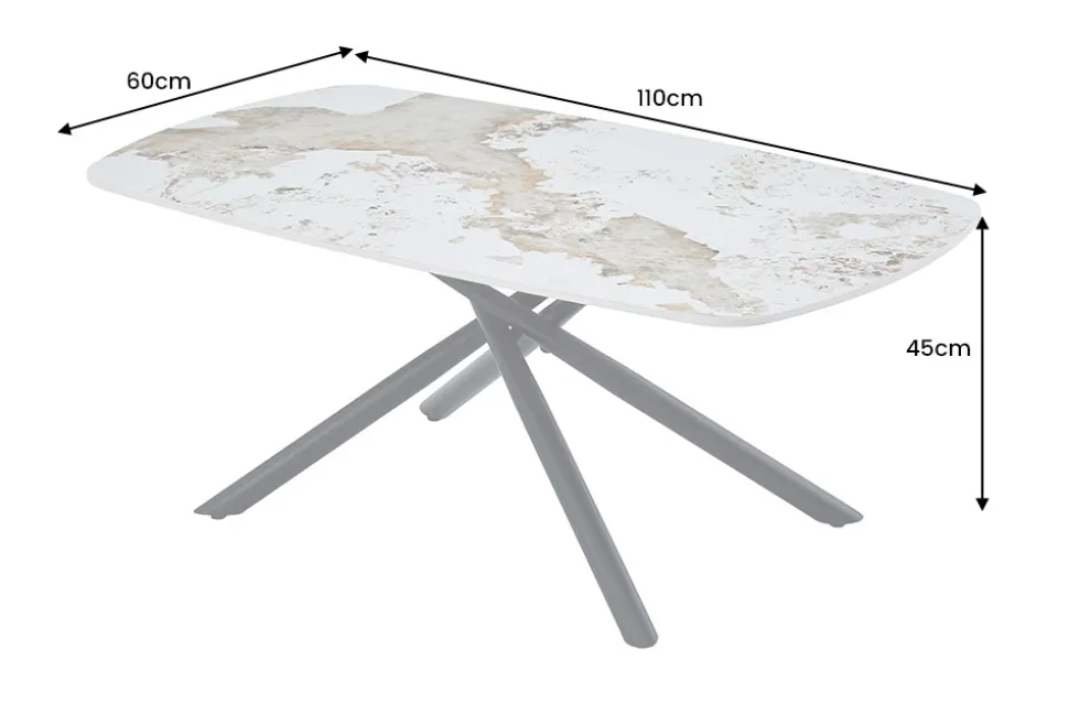 Design Couchtisch OSAKA 110cm weiß schwarz Pandora Keramik mit Sterngestell