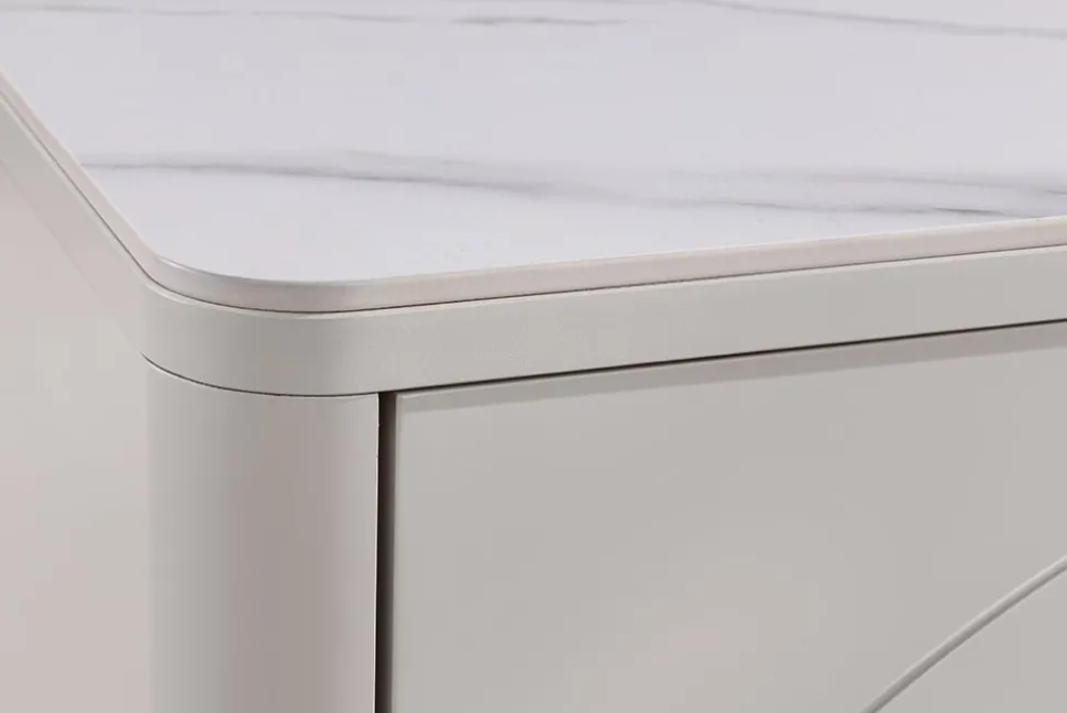 Design Couchtisch SAVOY 120cm kaschmir weiß Keramik Marmor mit Schubladen