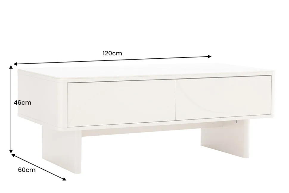 Design Couchtisch SAVOY 120cm kaschmir weiß Keramik Marmor mit Schubladen