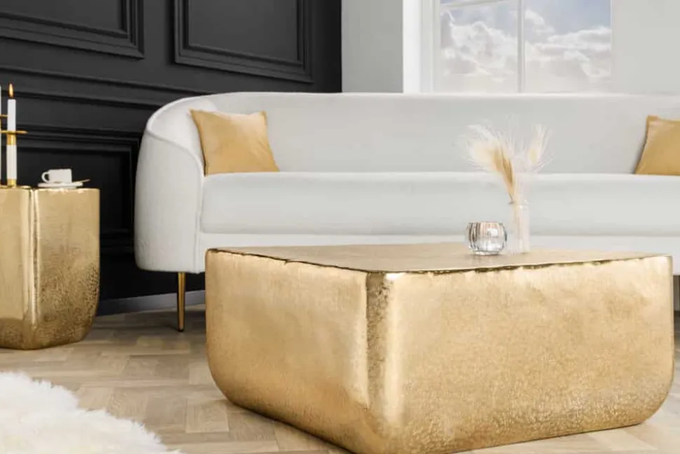 Design Couchtisch UNIT 70cm gold Metall Hammerschlag handmade
