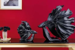Design Deko Figur Kampffisch CROWNTAIL 35cm schwarz Betta Fisch Skulptur