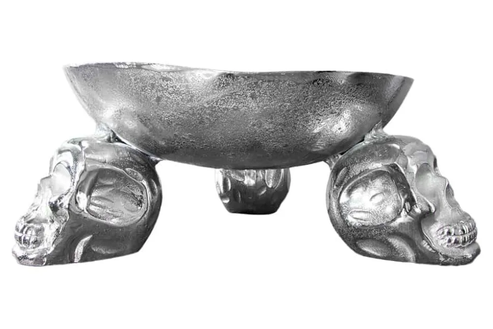 Design Deko-Schale SKULL 35cm silber Aluminium Totenkopf
