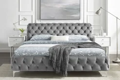 Design Doppelbett MODERN BAROCK 180x200cm grau Samt Chesterfield