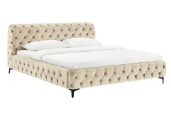 Design Doppelbett MODERN BAROCK 180x200cm champagner strukturierter Samt Chesterfield