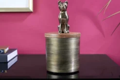 Design Dose PANTHER 20cm gold natur Mangoholz Panther-Figur Metall Dekoration