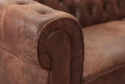 Design Ecksofa CHESTERFIELD 270cm antik braun Microfaser Federkern Ottomane links Vintage
