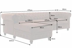 Design Ecksofa CHESTERFIELD 270cm antik braun Microfaser Federkern Ottomane links Vintage