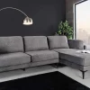Design Ecksofa MANHATTAN 295cm dunkelgrau Samt Federkern 3-Sitzer Metallfüße