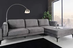 Design Ecksofa MANHATTAN 295cm dunkelgrau Samt Federkern 3-Sitzer Metallfüße