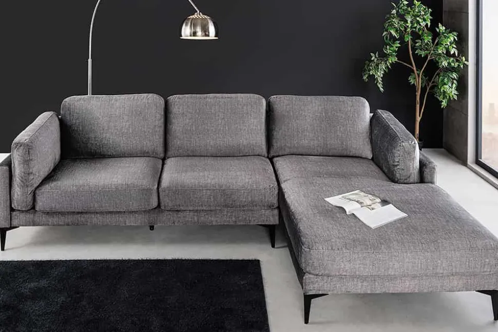 Design Ecksofa MANHATTAN 295cm dunkelgrau Samt Federkern 3-Sitzer Metallfüße