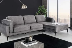 Design Ecksofa MANHATTAN 295cm dunkelgrau Samt Federkern 3-Sitzer Metallfüße