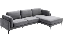 Design Ecksofa MANHATTAN 295cm dunkelgrau Samt Federkern 3-Sitzer Metallfüße
