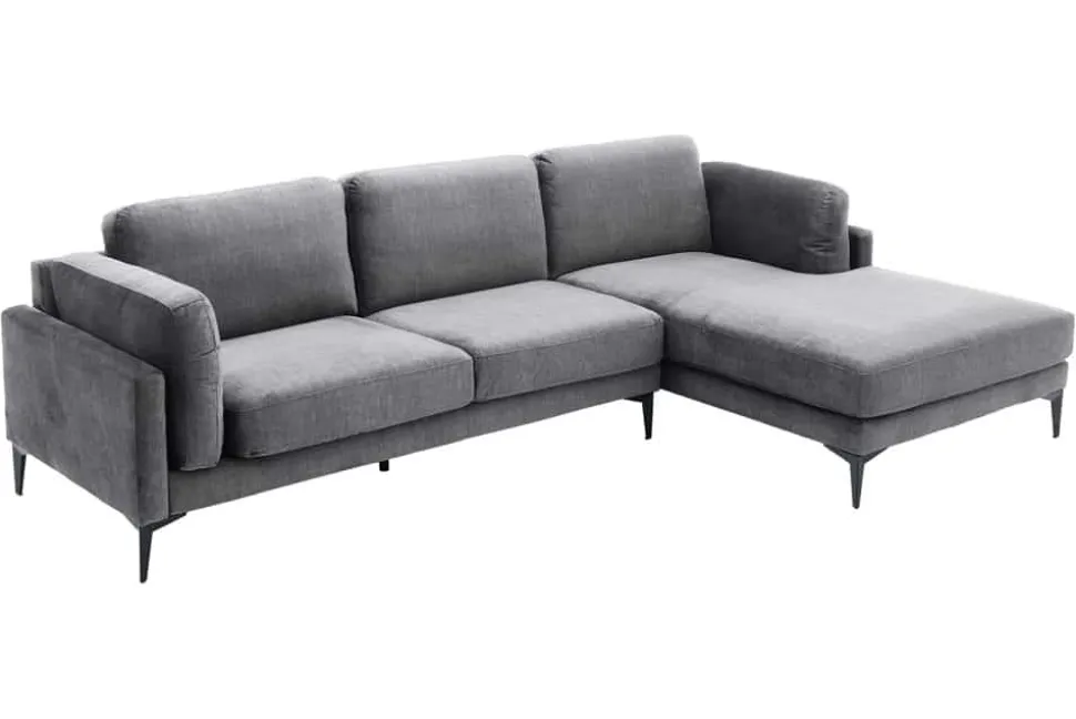 Design Ecksofa MANHATTAN 295cm dunkelgrau Samt Federkern 3-Sitzer Metallfüße