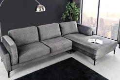 Design Ecksofa MANHATTAN 295cm dunkelgrau Samt Federkern 3-Sitzer Metallfüße