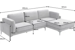 Design Ecksofa MANHATTAN 295cm dunkelgrau Samt Federkern 3-Sitzer Metallfüße