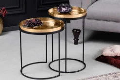 Design 2er Set Beistelltisch ELEMENTS 55cm gold handmade rund