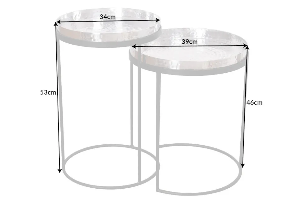 Design 2er Set Beistelltisch ELEMENTS 55cm silber Hammerschlag handmade rund