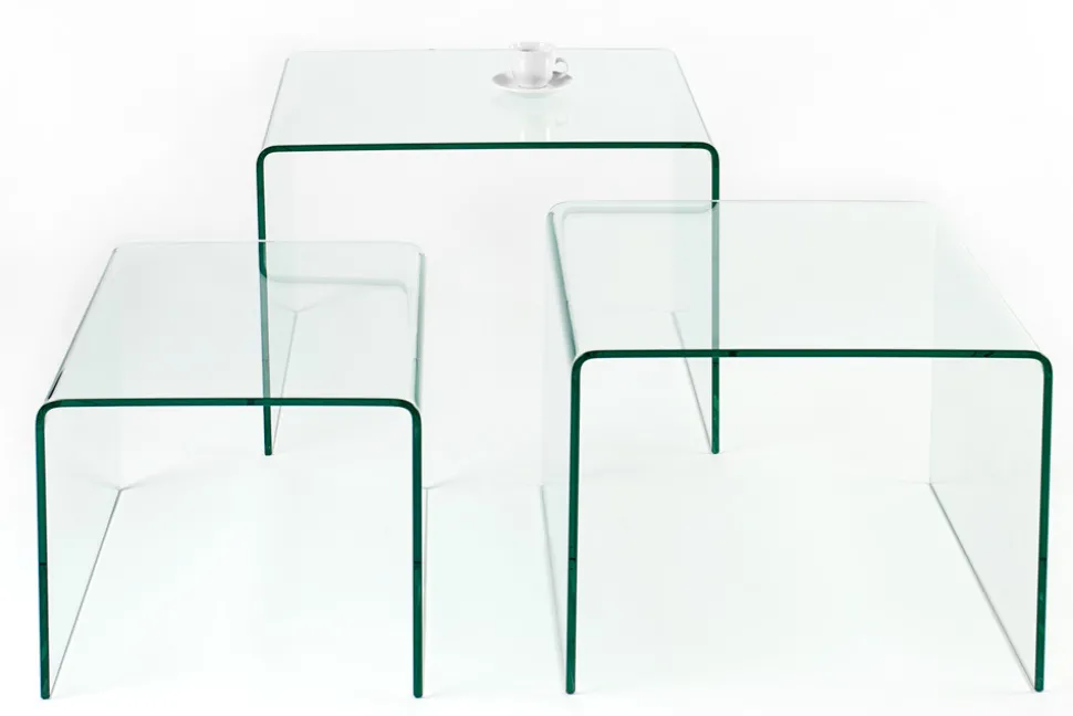 Design 3er Set Glas Couchtisch FANTOME 60cm Beistelltische transparent