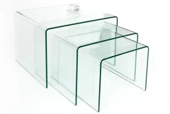Design 3er Set Glas Couchtisch FANTOME 60cm Beistelltische transparent