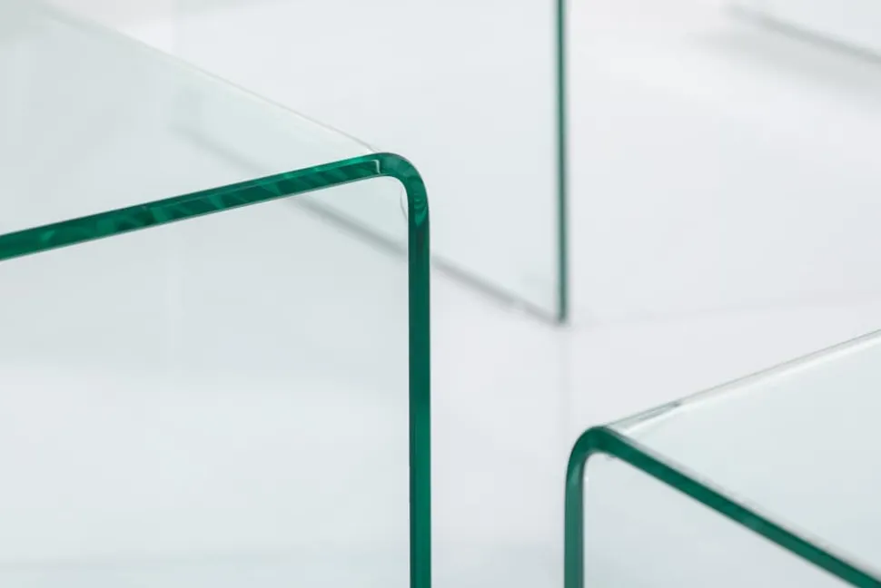 Design 3er Set Glas Couchtisch FANTOME 60cm Beistelltische transparent