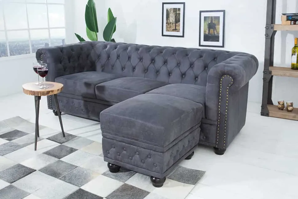 Design 3er Sofa CHESTERFIELD 200cm antik grau Federkern 3-Sitzer Loungesofa
