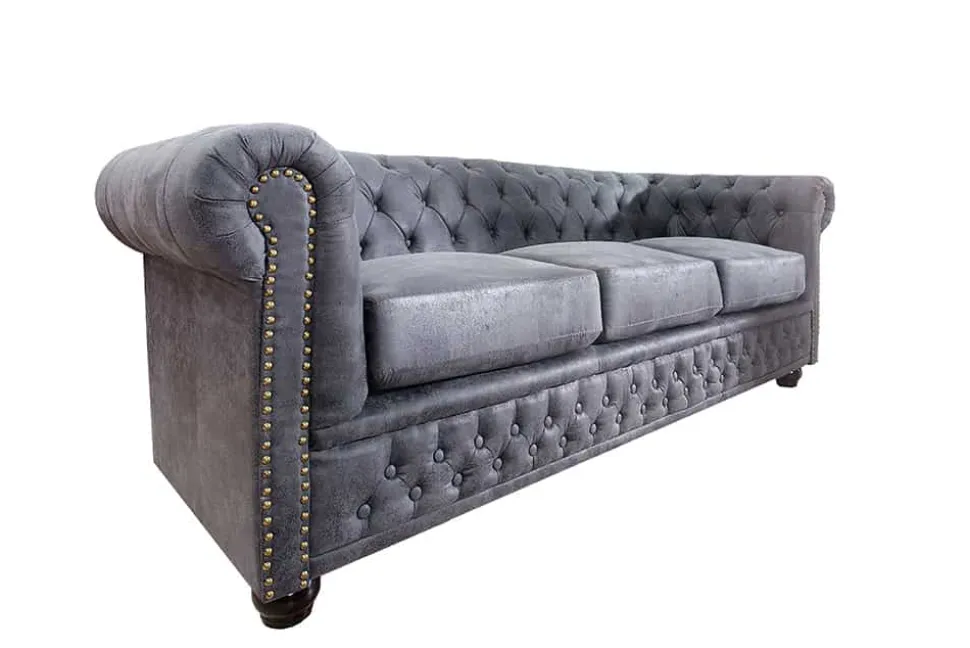 Design 3er Sofa CHESTERFIELD 200cm antik grau Federkern 3-Sitzer Loungesofa