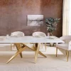 Design Esstisch ART LIVING 200cm weiß Marmor Keramik Metall brushed champagner gold
