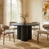 Design Esstisch BABYLON 120cm schwarz Fischgrät Eiche rund mit drei Säulenfüßen
