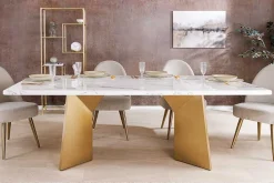 Design Esstisch EXTRAVAGANCIA 200cm weiß Marmor Metall brushed champagner gold