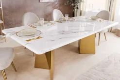 Design Esstisch EXTRAVAGANCIA 200cm weiß Marmor Metall brushed champagner gold